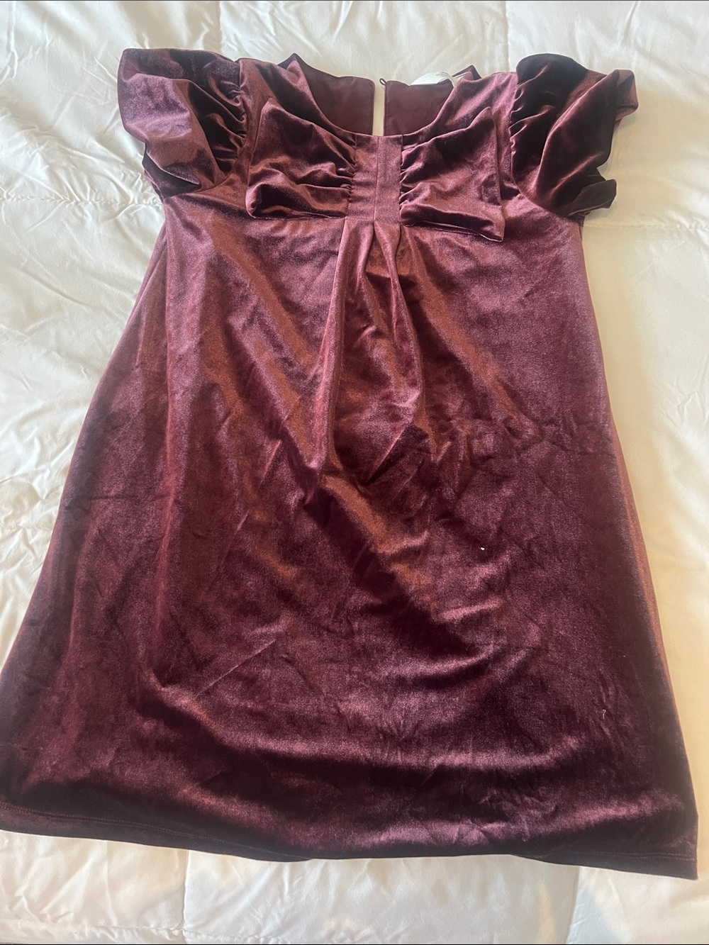 H&M Burgundy Velvet Ruffle-Shoulder Kids Dress